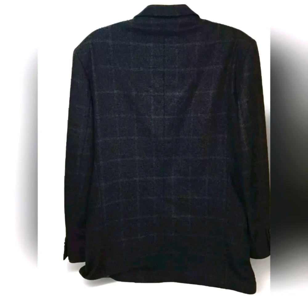 Daniel Hechter Paris 40L Navy Blue Plaid Wool Cashmere Blazer Jacket (5JJ04)